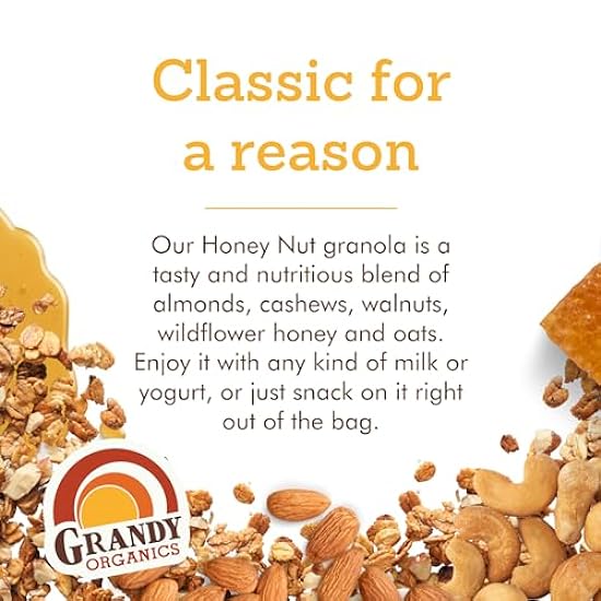 Grandy Organics Honey Nut Gluten Free Granola - Certified Organic, Non-GMO, Lower Sugar, Family Value Size 2 Pound Bags, Bulk Pack of 2 792400860