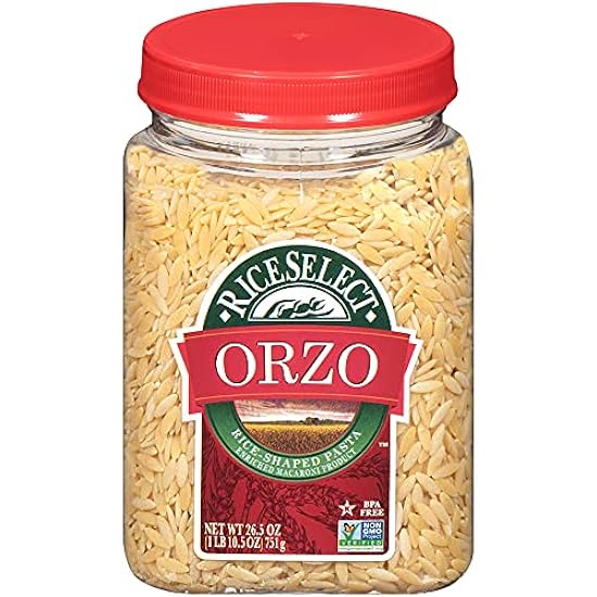 RiceSelect Orzo Pasta, Non-GMO, 26.5 oz (Pack of 4 Jars