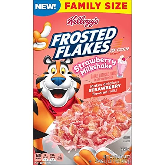 Kellogg´s Frosted Flakes Cold Frühstück Cereal, 8 Vitamins and Minerals, Kids Snacks, Family Size, Strawberry Milkshake (6 Boxes) 225880087