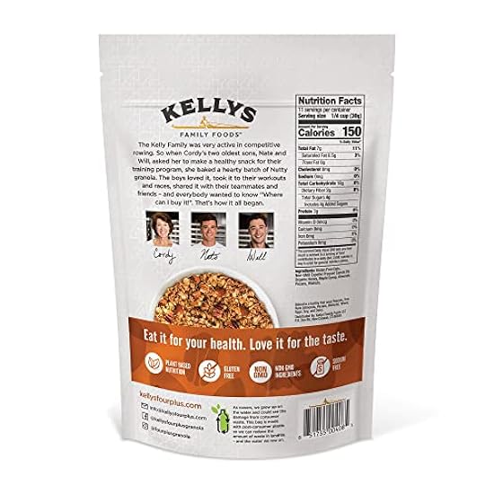 Kelly´s Four Plus Granola (Nutty) Healthy Granola Cereal with Whole Grain Oats, Honey, Maple Syrup - Non-GMO, Low Sugar, Sodium Free and Gluten Free Granola for Yogurt - 12oz (Pack of 4) 381911113