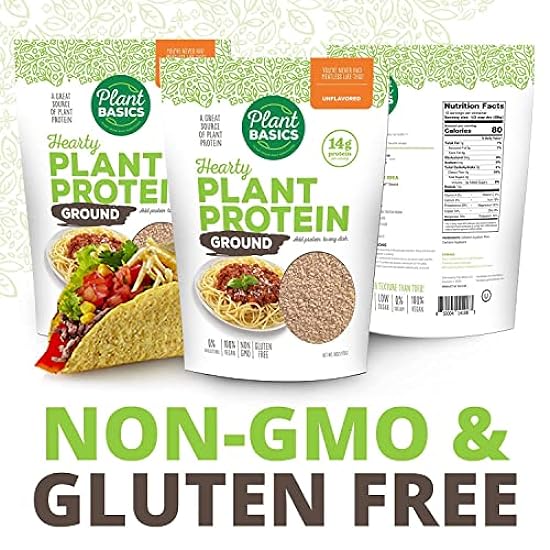 Plant Basics - Hearty Plant Protein - Unflavored Ground, 1 lb (Pack of 3), Non-GMO, Gluten Free, Low Fat, Low Sodium, Vegan, Meat Substitute 849108602