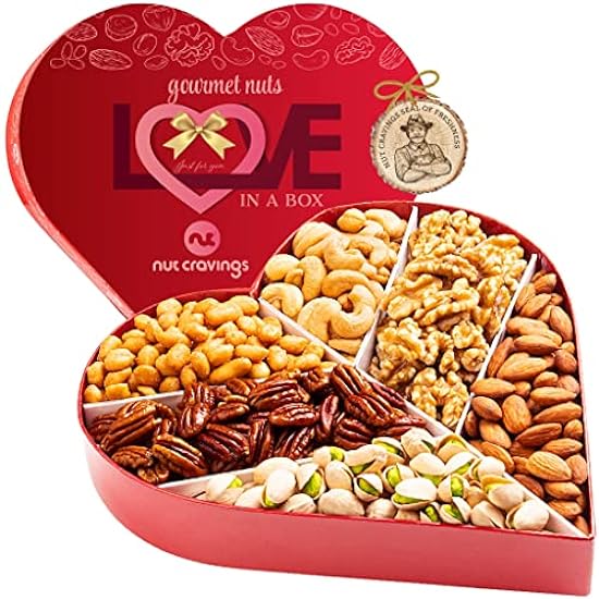 Nut Cravings Gourmet Collection - Mixed Nuts Heart Shaped Gift Basket, Love in A Box (6 Assortments) Easter Romantic Arrangement Platter, Healthy Kosher USA Made 864628150
