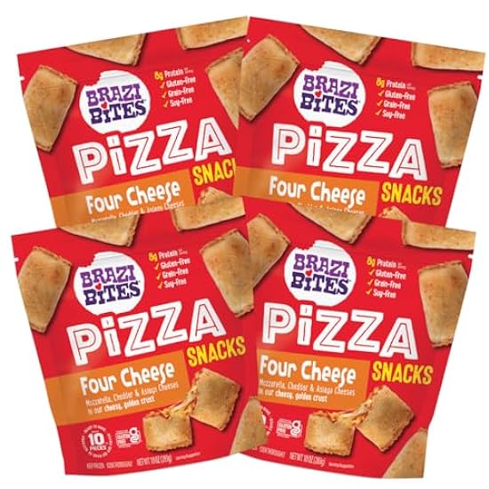 Brazi Bites Four Cheese Pizza Snacks | Better-For-You | Gluten-Free | Grain-Free | Soy-Free | Frozen | No Artificial Ingredients | No Preservatives | 10 oz. pouches (4-pack) 746245763