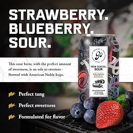 Go Brewing Non Alcoholic Beer, New School Sour Berry, Low Calorie Alcohol Alternative Getränke, Small Batch NA Craft Beer, 12 Fl Oz Cans, 12 Pack 745285097