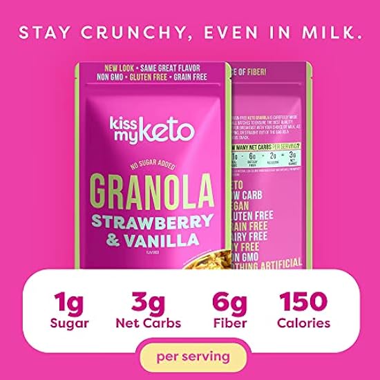 Kiss My Keto Granola Cereal – Strawberry Vanilla Keto Granola Low Carb Cereal (2g-Net) Low Sugar Granola (1g) – Grain Free Granola Keto Cereal, Gluten Free Granola – Keto Nut Granola for Yogurt 4pk 629127830