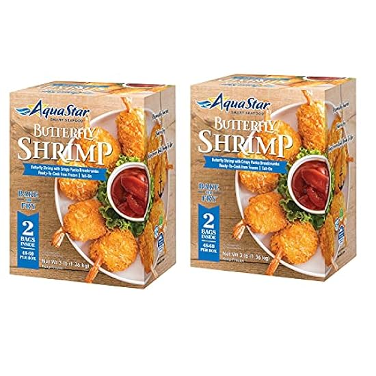 Gourmet kitchn Aqua Star Frozen Breaded Butterfly Shrimp | No Artificial Flavors and Preservatives - Tail on (3 lbs.) (2 Pack) 957531576