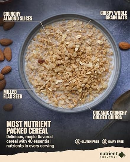 Nutrient Survival MRE Cereal, Maple Almond Grain Crunch (12 Servings) Freeze Dried Prepper Supplies & Emergency Food Supply, Dairy & Gluten Free, Shelf Stable Up to 15 Years, Pantry Pack 4491895