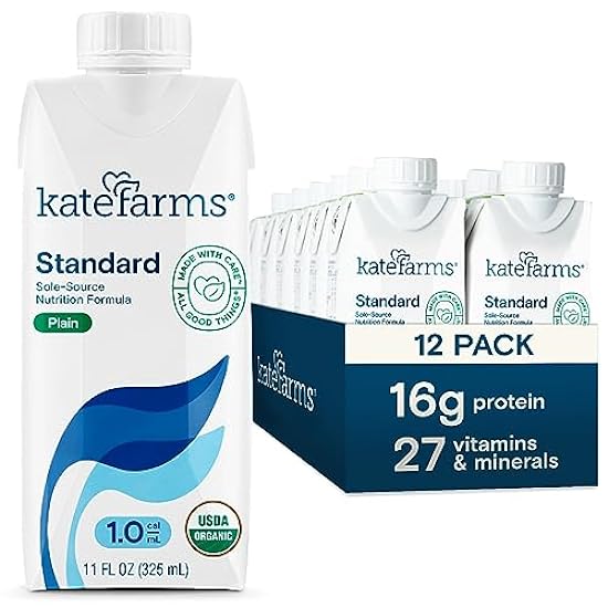 Kate Farms Adult Standard 1.0 Formula, Sole Source Nutrition, Meal-Replacement Shake or Supplemental Drink, Complete Vegan Protein Shake (Plain 1.0 cal/mL, Case of 12) 327019847