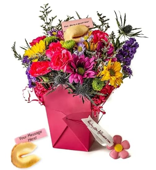 Pretty In Pink Fresh Cut Live Flowers Arranged in a Takeout Container with your Personal Message Tucked Inside a Fortune Cookie 44033059