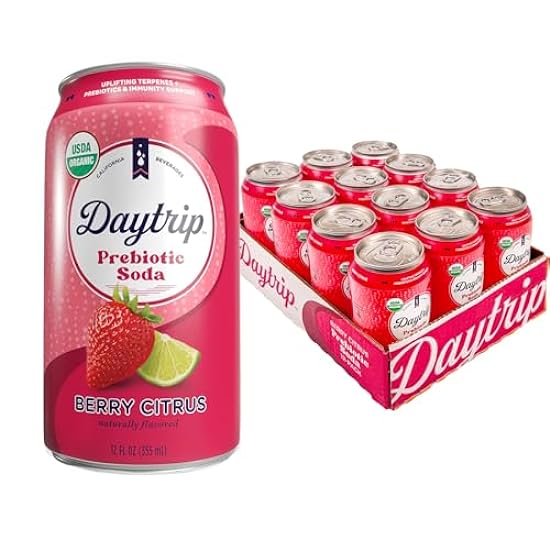 Daytrip Sparkling Prebiotic Soda Flavor | Fiber Enriched Low Calorie & Low Sugar Soft Drinks | Getränke with Gut Health & Immunity Benefits - Mood Boosting & Stress Reducing Properties | All Natural USDA ORGANIC 12oz (12 Pack)(Berry Citrus) 989464791