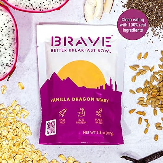 BRAVE Overnight Oats - Organic Instant Frühstück Oatmeal with Dragon Fruit, Pure Vanilla, Hemp, Chia Seeds - High Protein, Fiber, Gluten Free (Vanilla Dragon Berry, 3.7oz x 10 Pack) 906141568