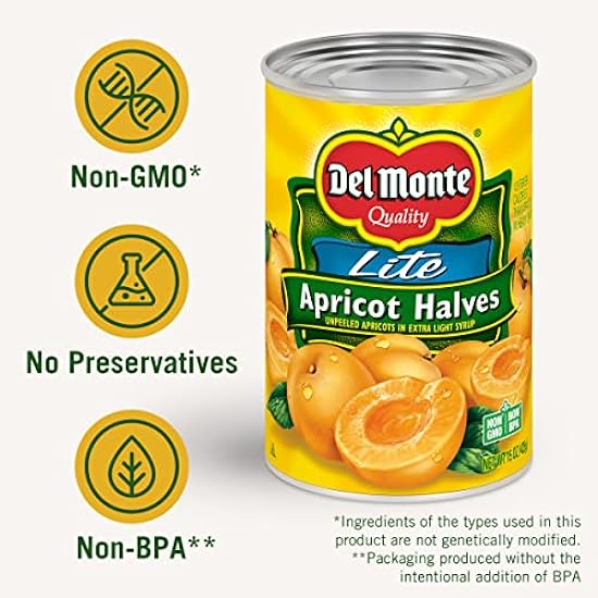 DEL MONTE Lite Apricot Halves in Extra Light Syrup, Canned Fruit, 15 oz can(12 Pack) 416059039