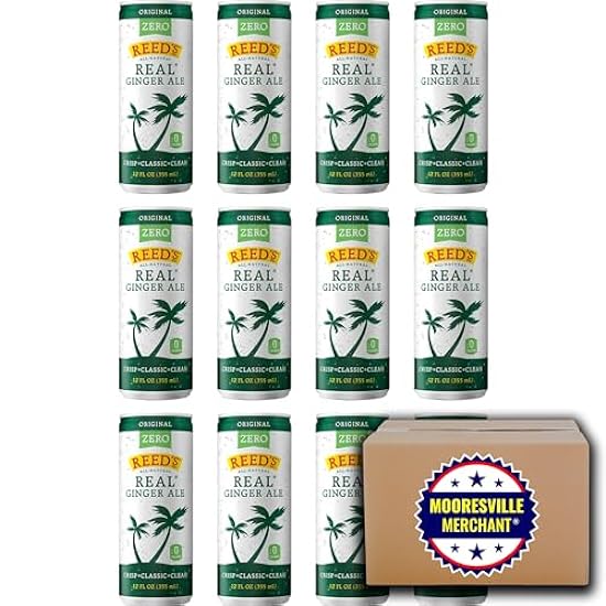 Reeds Real Zero Sugar Ginger Ale Soda Slim Cans, 12 fl oz, 12 Cans with Mooresville Merchant Decal 951048246