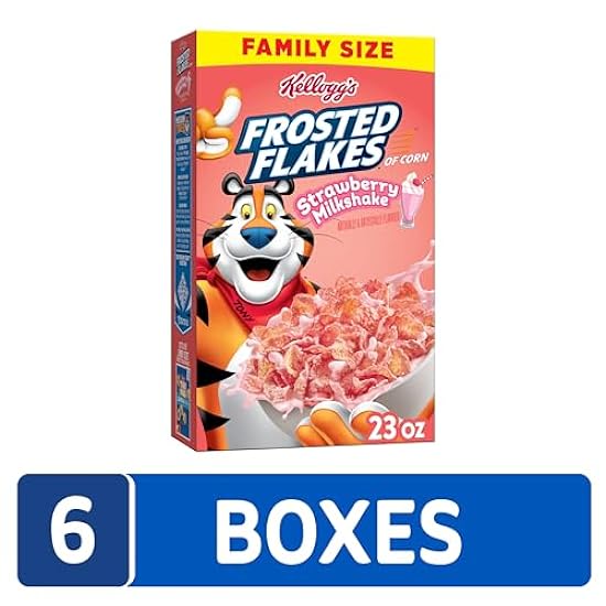 Kellogg´s Frosted Flakes Cold Frühstück Cereal, 8 Vitamins and Minerals, Kids Snacks, Family Size, Strawberry Milkshake (6 Boxes) 78436405