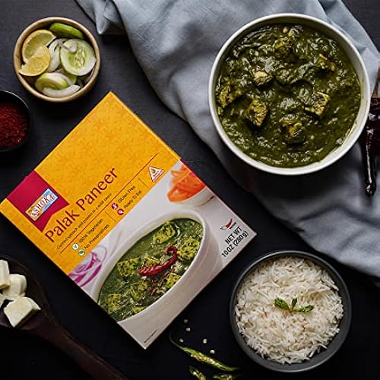 Ashoka Ready to Eat Indian Meals Since 1930, 100% Vegetarian Palak Paneer, All-Natural Traditionally Cooked Indian Food, Plant-Based, Gluten-Free and with No Preservatives, 10 Ounce (Pack of 5) 768611446