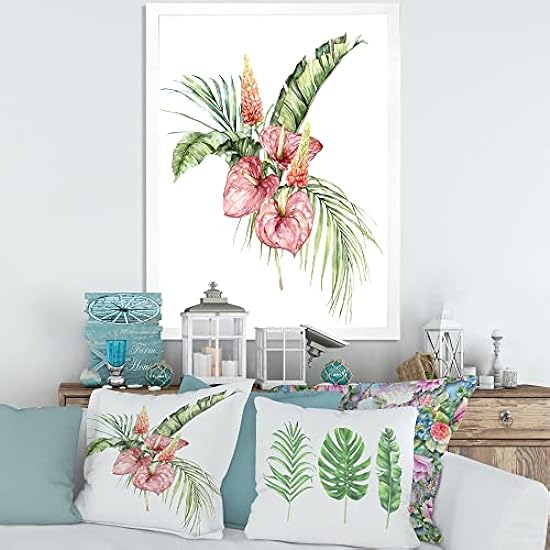 DesignQ Tropical Bouquet With Anthurium Lupine & Leaves II Traditional Framed Wall Art 538753386