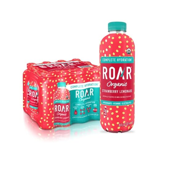 Roar Organic Strawberry Lemonade Complete Hydration Electrolyte Beverage: A Coconut Wasser-Infused, Low-Calorie, Low-Sugar, Low-Carb USDA Organic Drink with Antioxidants and Vitamins (Pack of 12, 18 Fl oz. per bottle) 542231033