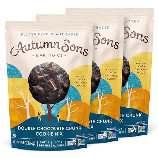Autumn Sons Baking Co. Gluten Free Double Schokolade Chunk Cookie Mix. Vegan Plant Based Baking Mix. Free From 11 Common Allergens. Dairy Free, Nut Free, Soy Free, Non GMO 9.3 oz (Pack of 3) 897026890