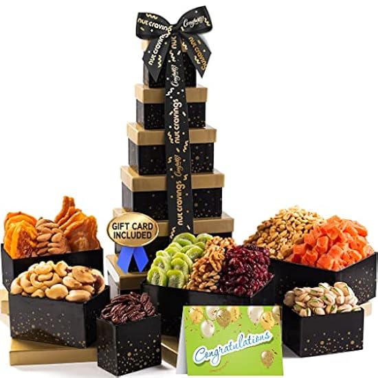 Nut Cravings Gourmet Collection - Dried Fruit & Mixed Nuts Gift Basket Grün Tower + Ribbon (12 Assortments) Easter Arrangement Platter, Birthday Care Package - Healthy Kosher USA Made 631520983
