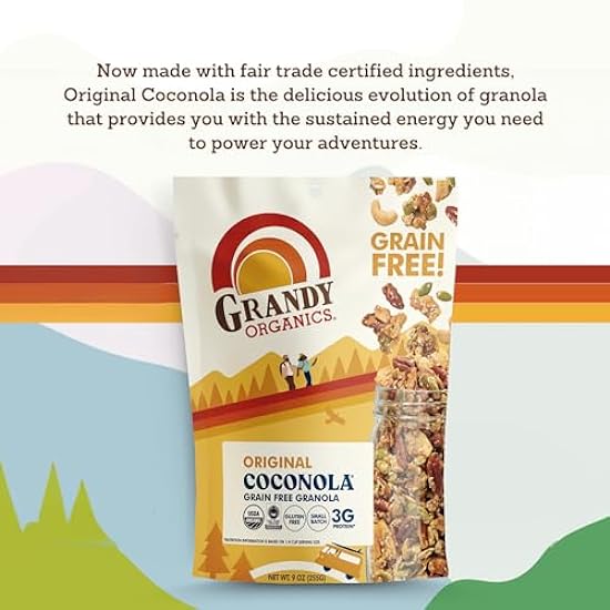 Grandy Organics Original Coconola Granola, Certified Organic Gluten Free Granola, Grain Free Granola, Original Flavor Coconola, Keto Certified and Paleo 9oz Each, Pack of 6 205175047