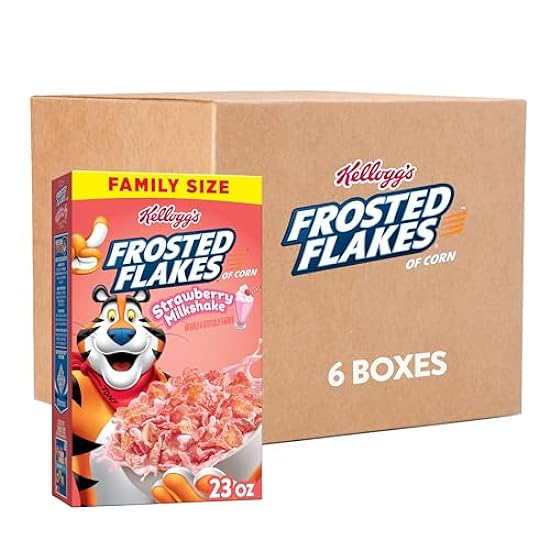 Kellogg´s Frosted Flakes Cold Frühstück Cereal, 8 Vitamins and Minerals, Kids Snacks, Family Size, Strawberry Milkshake (6 Boxes) 665150119
