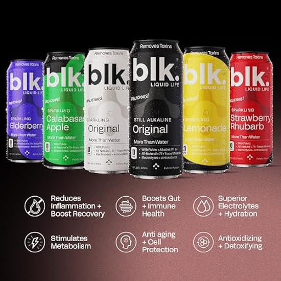 blk. Natural Alkaline Sparkling Mineral Wasser Electrolyte Infused with Fulvic and Amino Acids, Zero Sugar, Zero Calories Drink, Lemonade Flavored, 16 oz, 12 pack 689194476