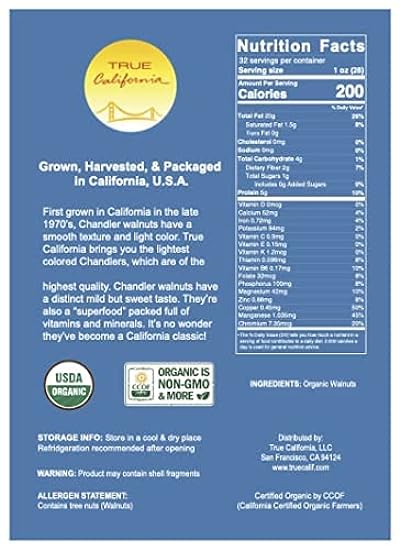 True California Organic Chandler Walnuts (2 LB) Raw, Shelled Halves and Pieces - Healthy Snacks, Vegan & Gluten Free - Natural Whole Foods & Pantry Staples 868084064