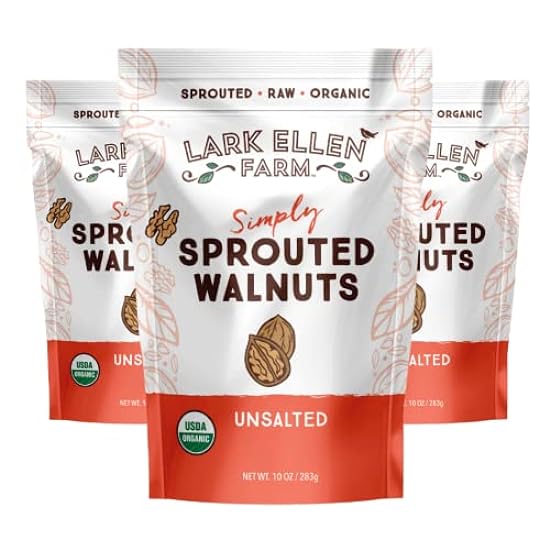 Lark Ellen Farm Unsalted Walnuts, Raw Sprouted Healthy Snack, Keto, Certified USDA Organic, Gluten-Free, Vegan, Individual Whole Nuts (10 Oz, 3 Pack) 898714940