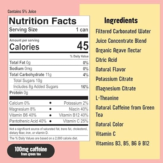 Betweener Energy Drink, Light & Refreshing, Hydration w/ 100mg Caffeine, Naturally Sweetened, L-Theanine for Focus, Vitamins B+C - Real Juice - Low Sugar - 45 Cals - Variety Pack (12 Pack) 503184332