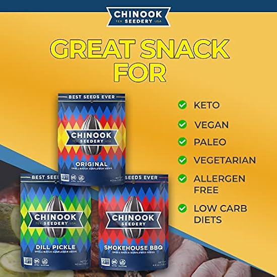 Chinook Seedery Original Flavor 1.5oz (Pack of 36) & Lawnmower Variety Pack 4oz (Pack of 3) Combo - Roasted Jumbo Sunflower Seeds - Keto Snacks - For Snack Packs - Gluten Free, Non GMO Snack Food Gift 42628181