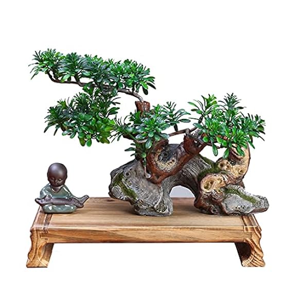 Artificial Trees Artificial Podocarpus Bonsai Ceramic Monk Realistic Grün Leaves Chinese Creative Bonsai Decorative Ornaments for Living Room and Office Simulated Pine 61095663