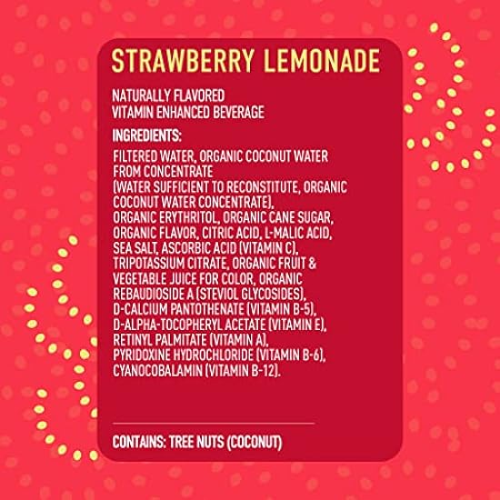 Roar Organic Strawberry Lemonade Complete Hydration Electrolyte Beverage: A Coconut Wasser-Infused, Low-Calorie, Low-Sugar, Low-Carb USDA Organic Drink with Antioxidants and Vitamins (Pack of 12, 18 Fl oz. per bottle) 202141092
