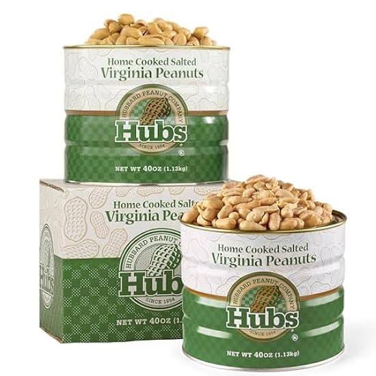 Hubs Peanuts Premium Salted Virginia Nuts - Irresistible Crunch & Flavored Nuts - Non-GMO, Gluten Free - XXL Peanuts from Top 1% Crop - Reusable Tin - Perfect Snack for Any Occasion - 2 x 40oz Cans 665181380