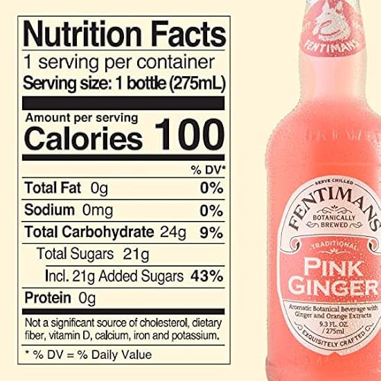 Fentimans Pink Ginger Drink - Healthy Soda, Botanically Brewed Ginger Soda, Made in Small Batches, No Artificial Sweeteners or Preservatives, Ginger Beer Non Alcoholic - Pink Ginger, 275 ml (Pack of 12) 479315529