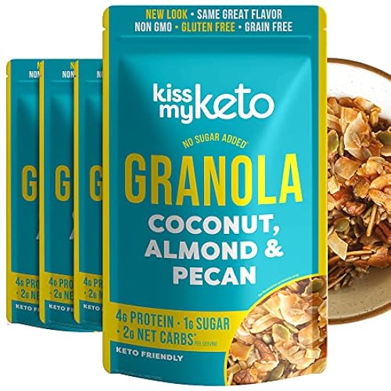 Kiss My Keto Granola Cereal – Coconut Almond Pecan Keto Granola Low Carb Cereal (2g-Net) Low Sugar Granola (1g) – Grain Free Granola Keto Cereal, Gluten Free Granola – Keto Nut Granola for Yogurt 4pk 249601847