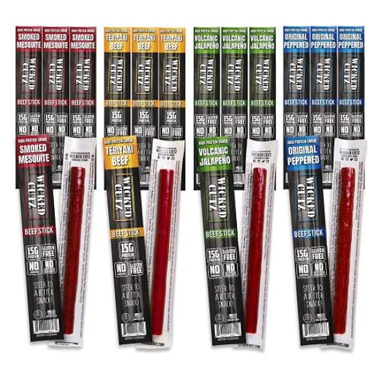Beef Sticks Variety Pack | Tender, Flavorful, Extra Large Beef Jerky Sticks with up to 15g of Protein Per Meat Stick, Carnivore Diet, Gluten Free, High Protein, Healthy Snacks for Adults (48 Sticks) 920616130