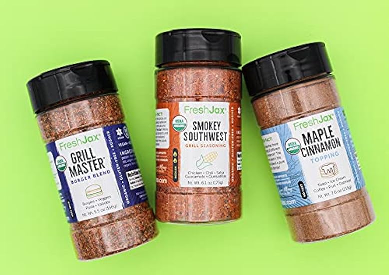 Organic Grilling Spice Gift Set by FreshJax - Grill Master Burger Blend, Smokey Southwest, Maple Cinnamon (3 Large Bottles) - Gift Box Included 730507021