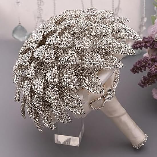 DOnhek Handmade Crystal Alloy Simulation Flowers Bridal Bouquet Wedding Gift Marriage Accessories (D 20 * 25cm) 836646466