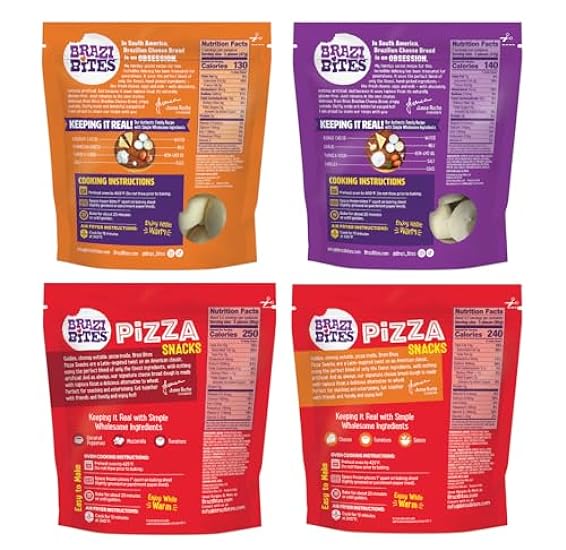 Brazi Bites Variety Pack | Brazilian Cheese Bread & Pizza Bites | Better-For-You Frozen Snacks I Gluten-Free I Grain-Free I Soy-Free | No Artificial Ingredients | No Preservatives (12-pack) 127646785