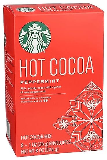 Starbucks Classic Hot Cocoa Rich velvety cocoa with decadent dark chocolate notes Peppermint Mix (8 Ounce (Pack of 8)) 661465898