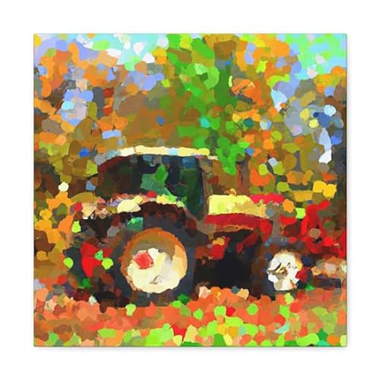 Tractor Pointillism Ride - Canvas 16″ x 16″ / Premium G