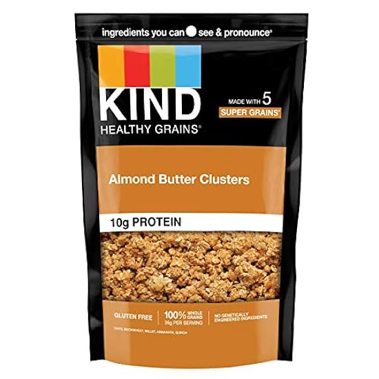 KIND Healthy Grains Clusters, Almond Butter Granola, 10g Protein, Gluten Free, 11 Ounce (Pack of 6) 238289455