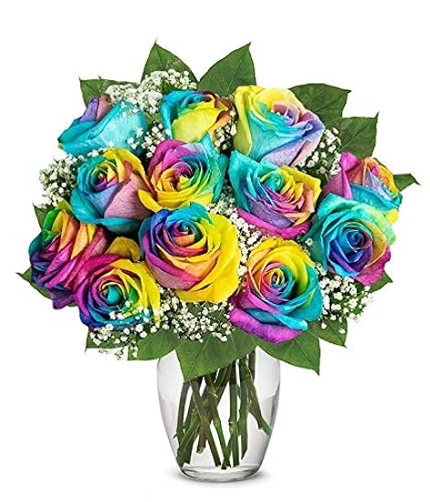 From You Flowers - One Dozen Wild Rainbow Roses with Gl