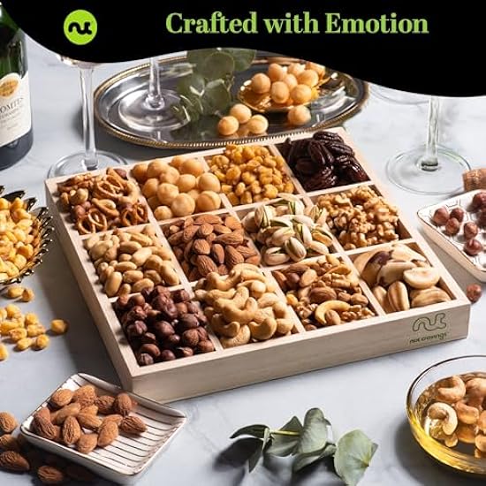 Nut Cravings Gourmet Collection - Thank You Nuts Gift Basket with TY Ribbon + Greeting Card in Reusable Wooden Tray (12 Assortments) Food Platter Appreciation Care Package Healthy Kosher 642836065