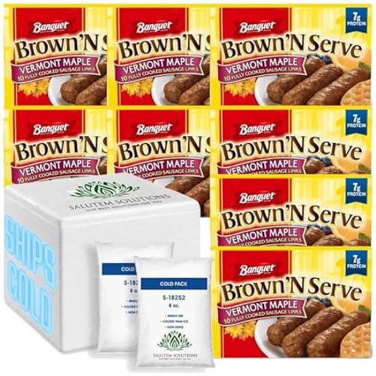 Salutem Vita - Banquet Brown ´N Serve Fully Cooked Vermont Maple Sausage Links, 6.4 oz, 10 Count - Pack of 8 723100179
