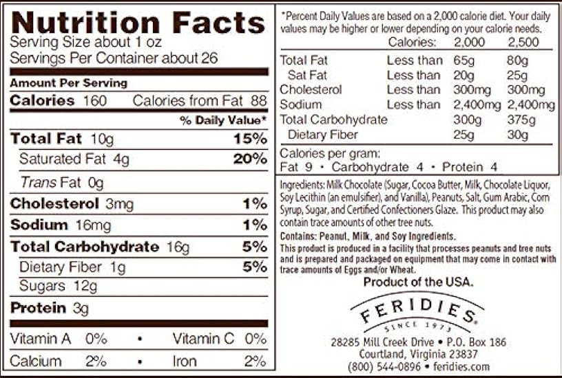 FERIDIES Milk Schokolade Covered Super Extra Large Virginia Peanuts - 26oz Tin 306277698