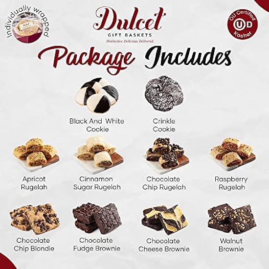 Dulcet Gourmet Food Gift Basket - Includes: Mini Schwarz and Weißs, Walnut Brownies, Blondies, Assorted Rugelach. Fresh and Tasty. Unique Gift Idea! 937674848