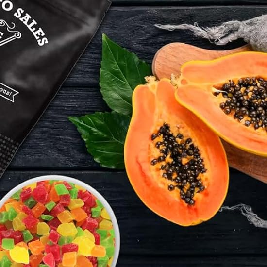 Papaya Four Farbe, Diced/Chopped, Great party color, Sweet and tropical flavor, Fruit intake, packaged in resealable 2 lbs. (32 oz.) pouch Beutel by Presto Sales LLC 817800384
