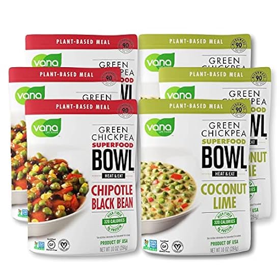 Vana Life´s Foods Plant based Ready Meal - Grün Chickpea Superfood Bowl Heat and Eat Microwaved Cooked Bowl | Product of the USA (Chipotle & Lime Combo, 6-Pack) 786816679