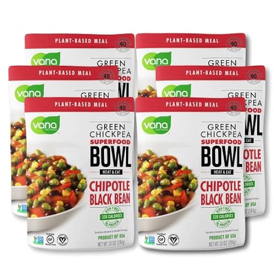 Vana Life´s Foods Plant based Ready Meal - Grün Chickpea Superfood Bowl Heat and Eat Microwaved Cooked Bowl | Product of the USA (Chipotle & Schwarz Bean, 6-Pack) 511360320
